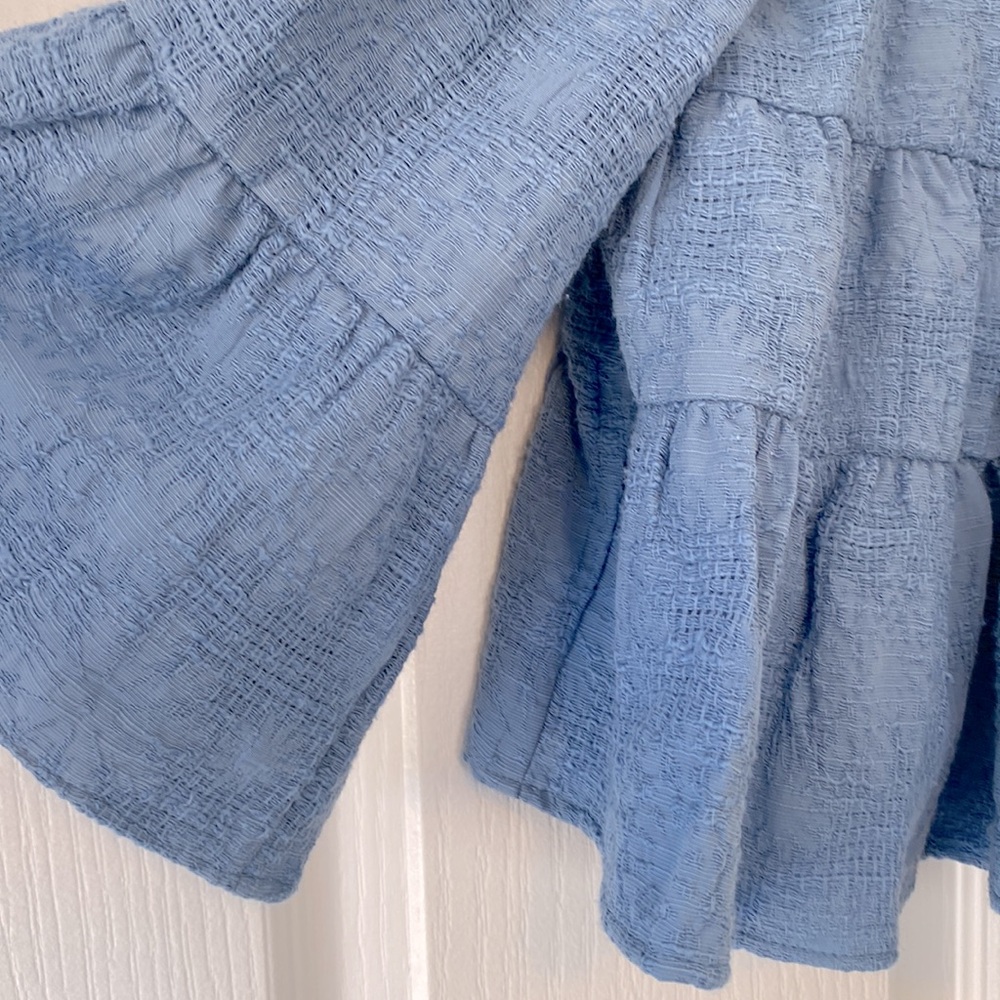 Zara Light Blue Tiered Ruffle Tie-Front Blouse - Picture 3 of 12